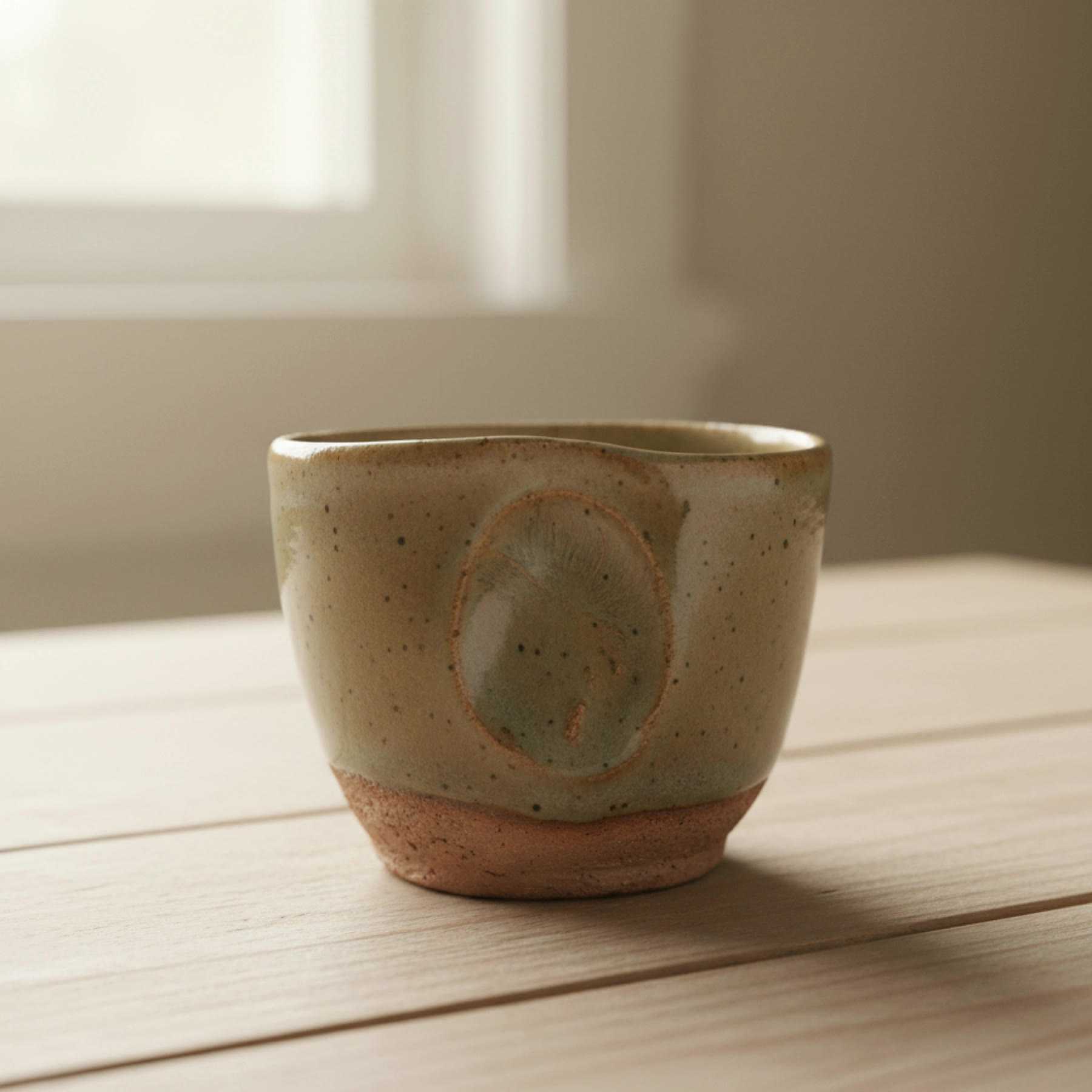 Illustration of a pinch cup with a thumbprint dimple on its side