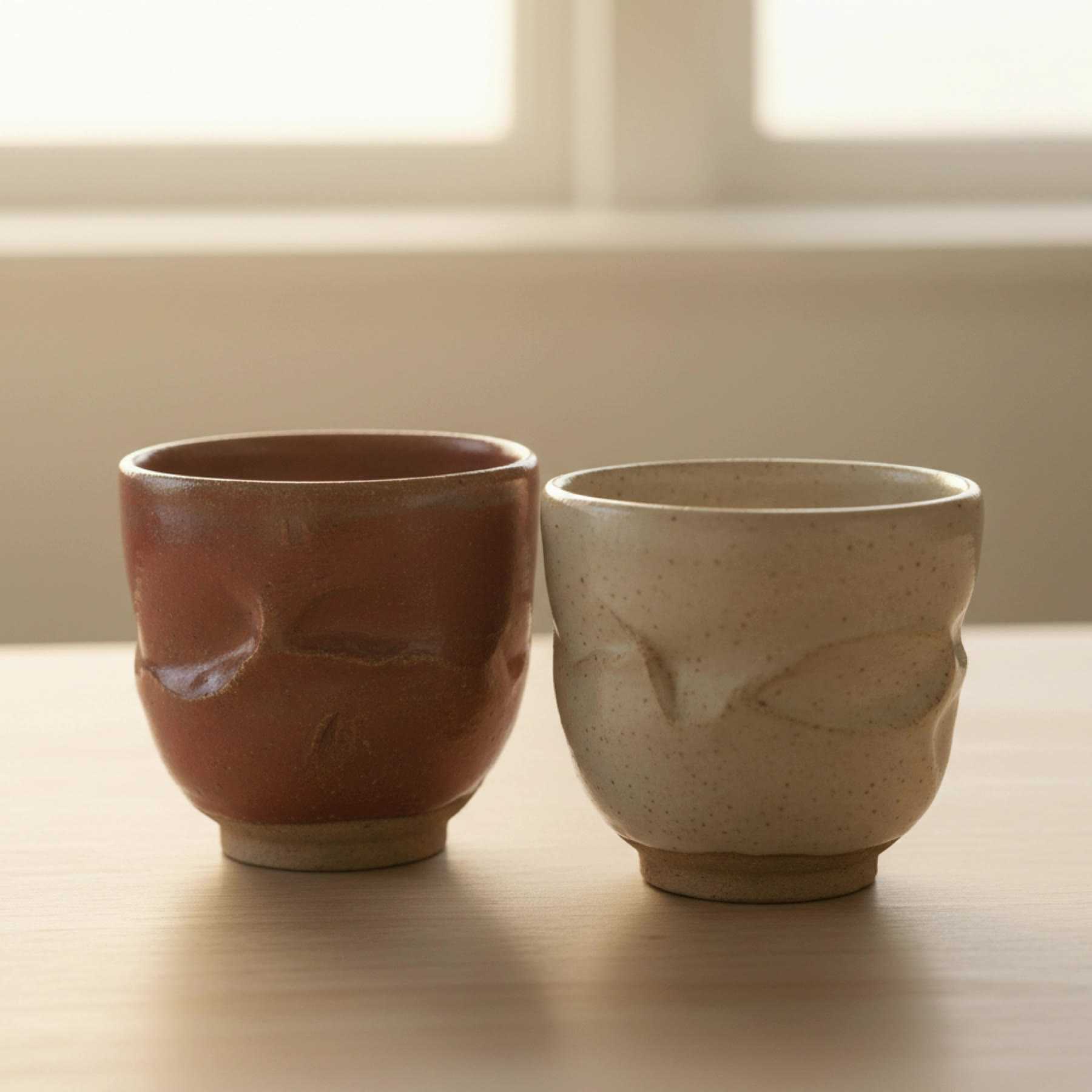 Illustration of two pinch cups, one rust and one cream