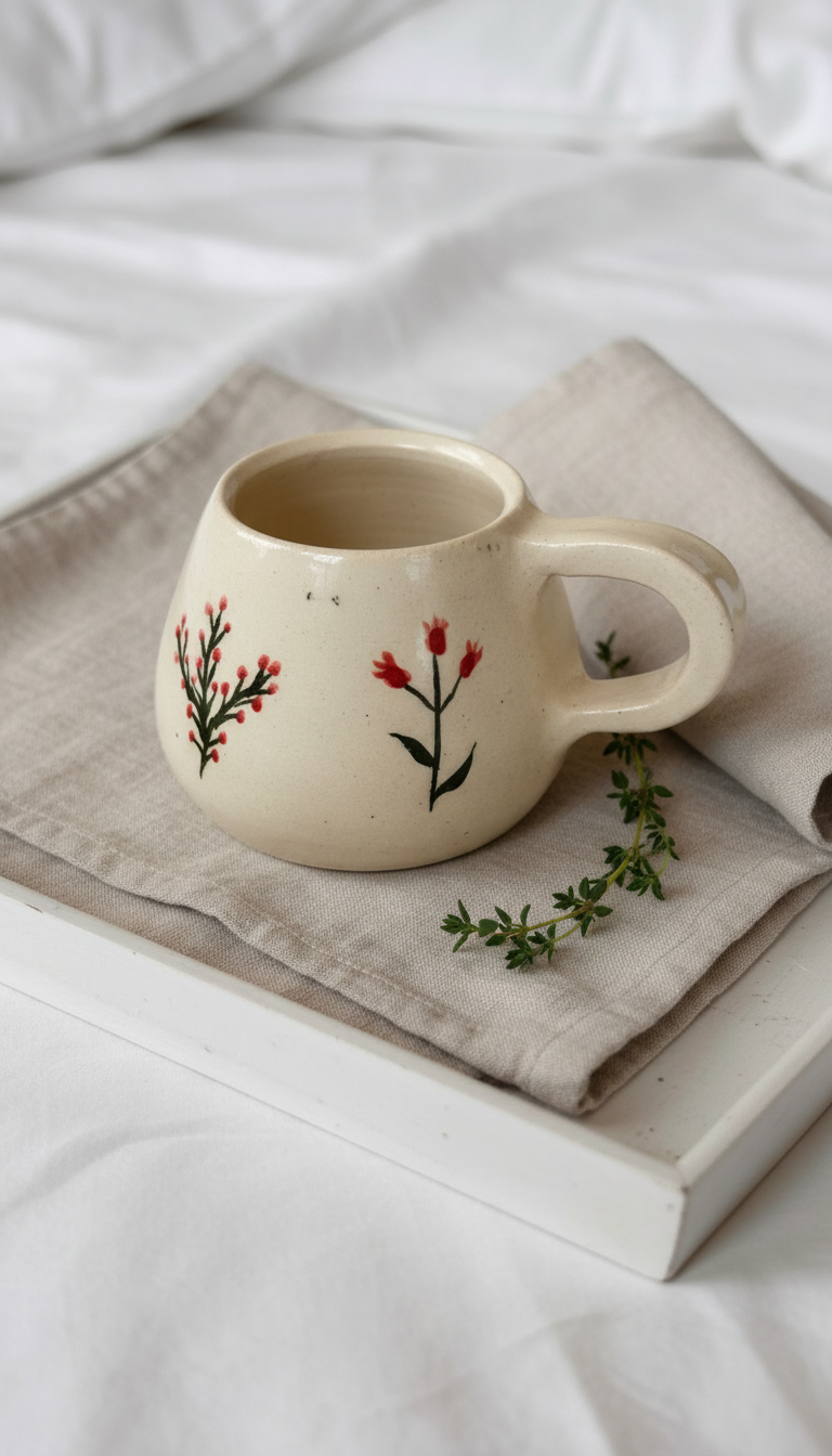 Red Wildflower Belly Mug, handmade by Madhumita at Studio Mita