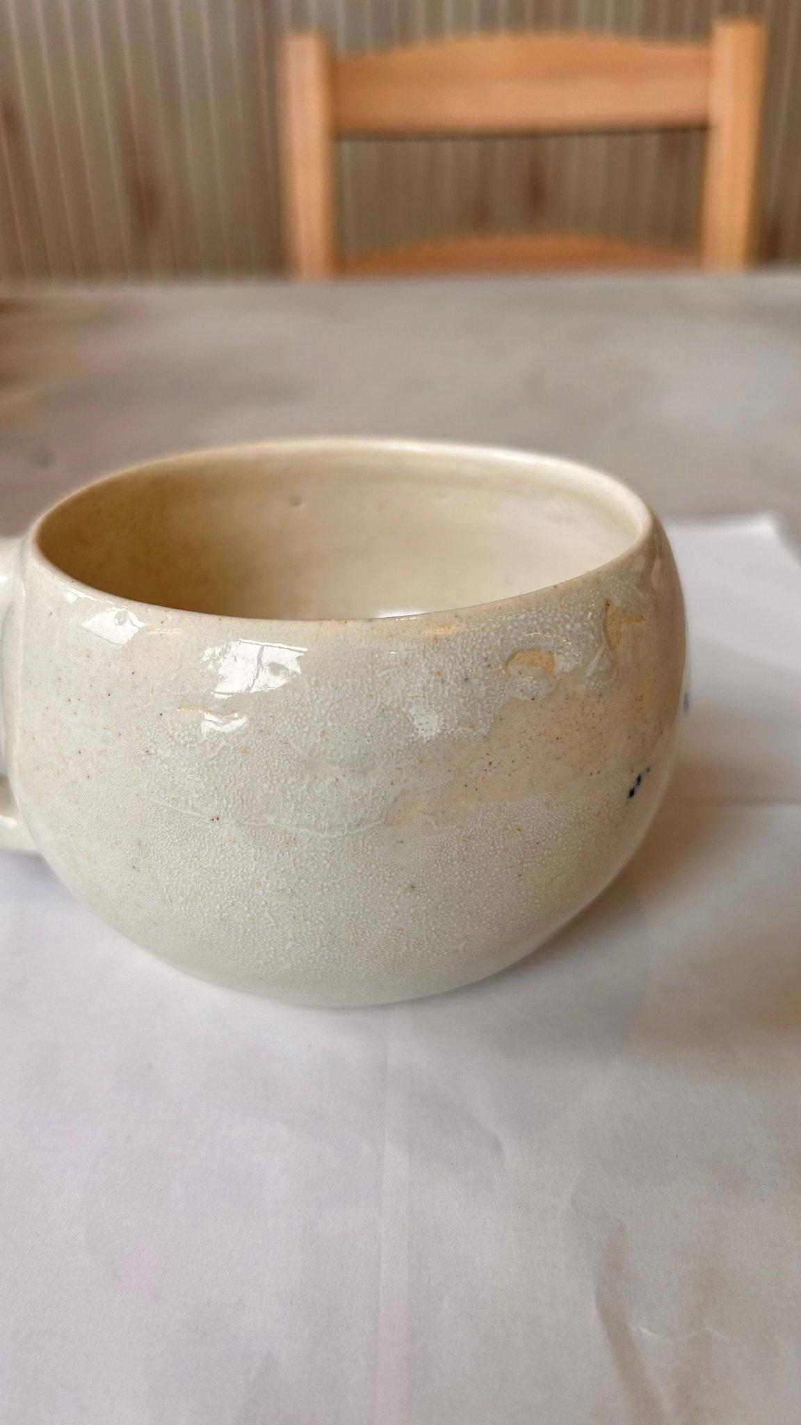 Snow Crackle Belly Mug, handmade by Madhumita at Studio Mita