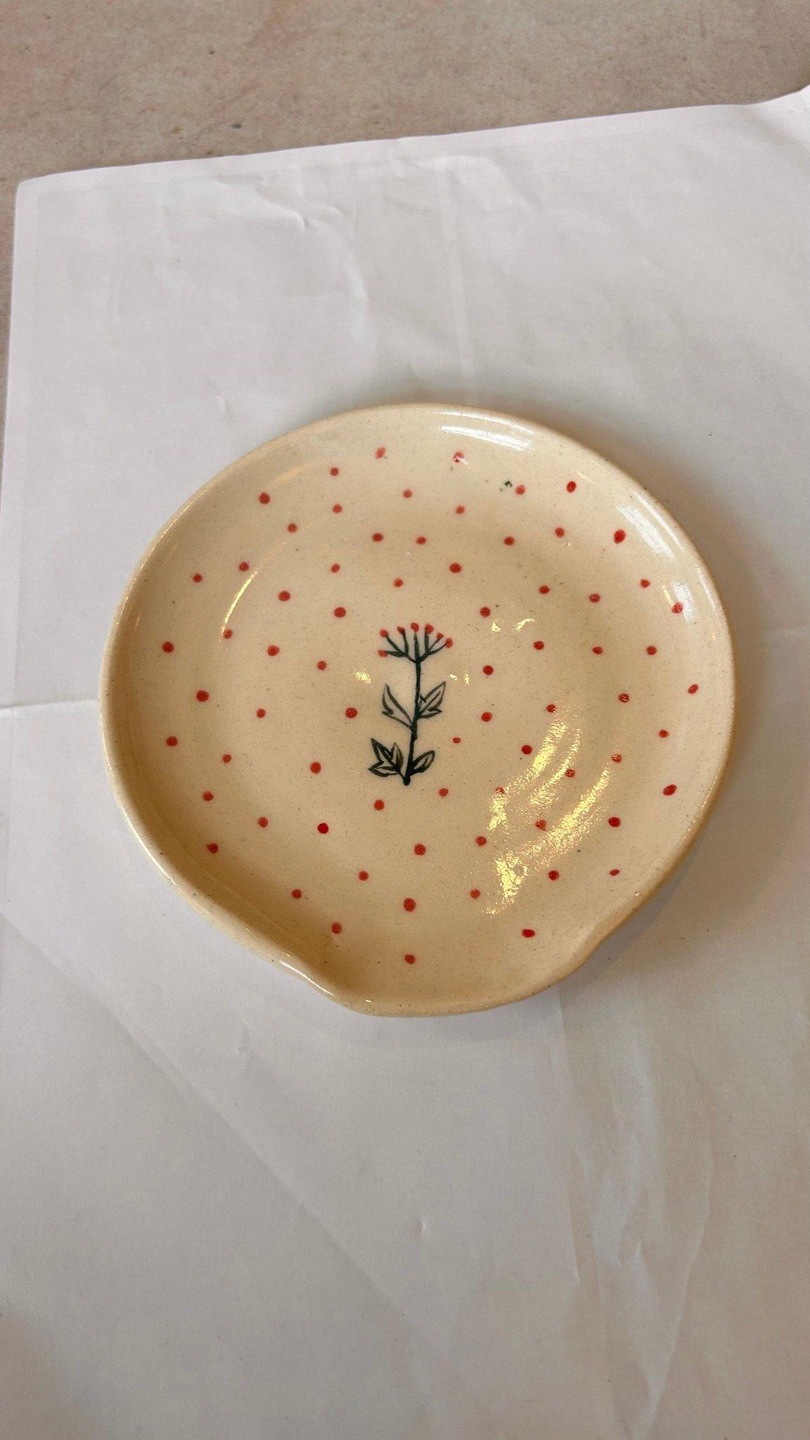 Red Dot Botanical Trinket Dish, handmade by Madhumita at Studio Mita
